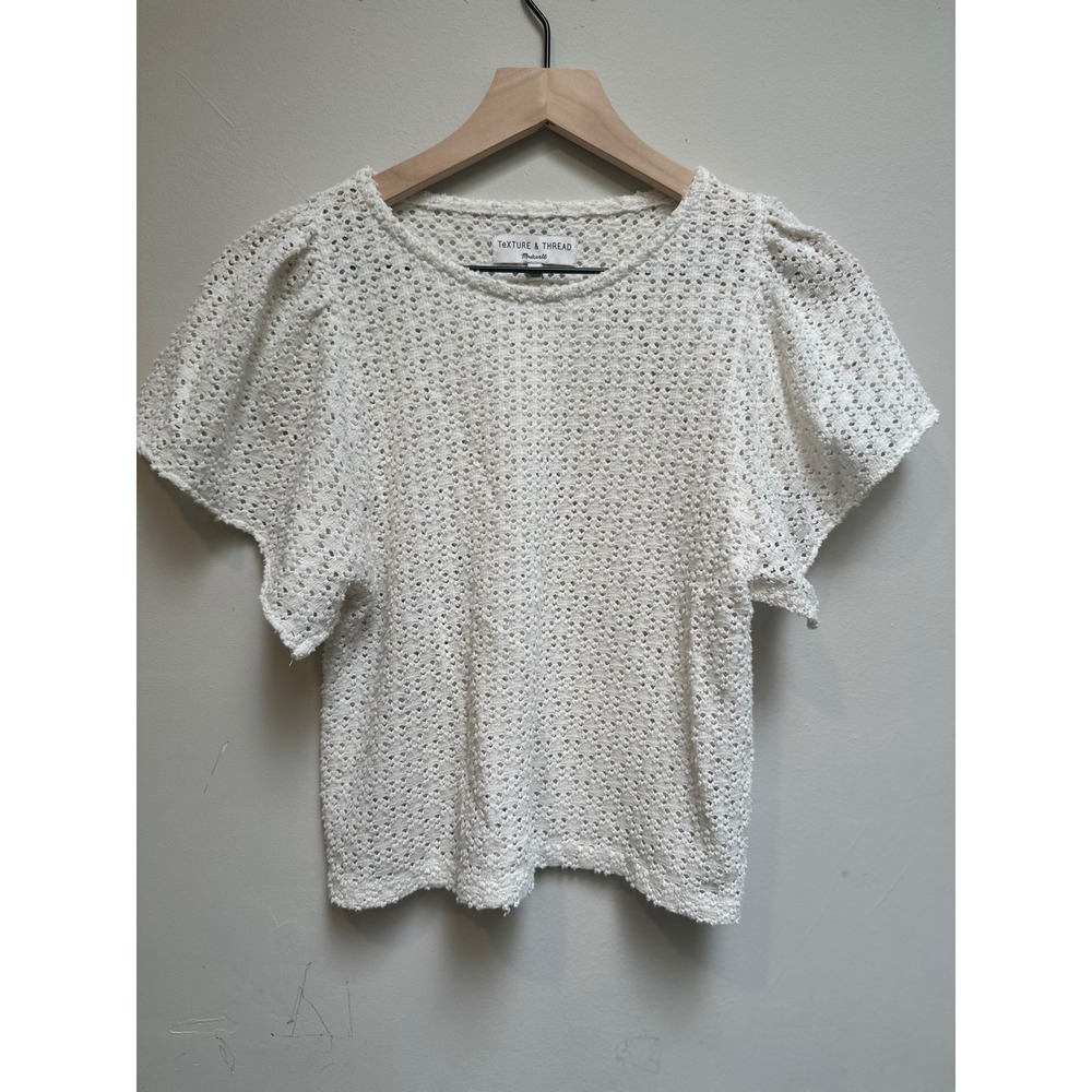 Madewell Texture & Thread Eyelet Flutter Sleeve Pointelle Blouse XXS Cottagecore